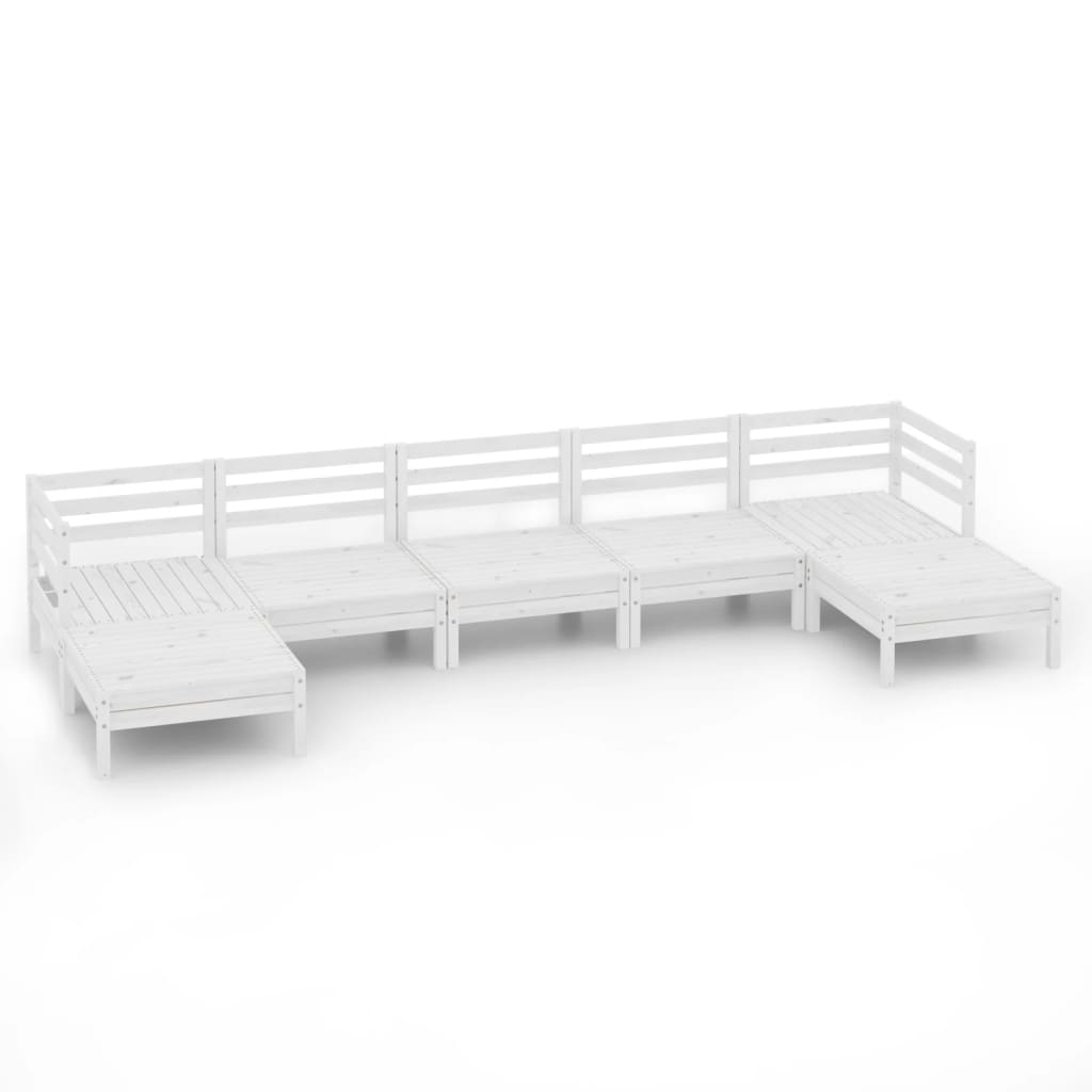 7-tlg. Garten-Lounge-Set Weiss Massivholz Kiefer